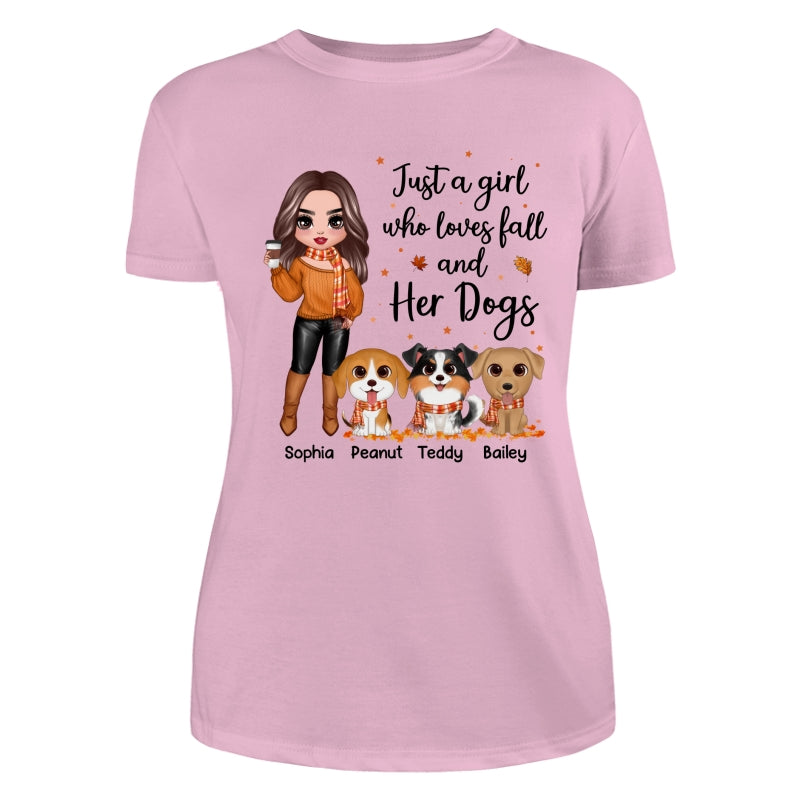 Fall Season Doll Woman Standing With Watercolor Cute Dogs Personalized Shirt