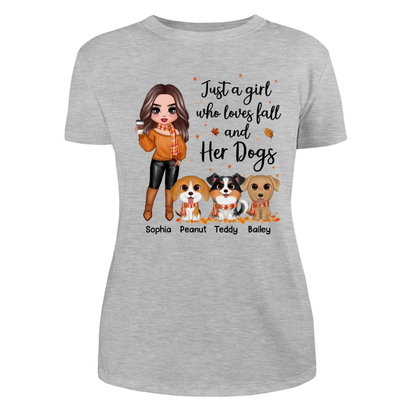 Fall Season Doll Woman Standing With Watercolor Cute Dogs Personalized Shirt