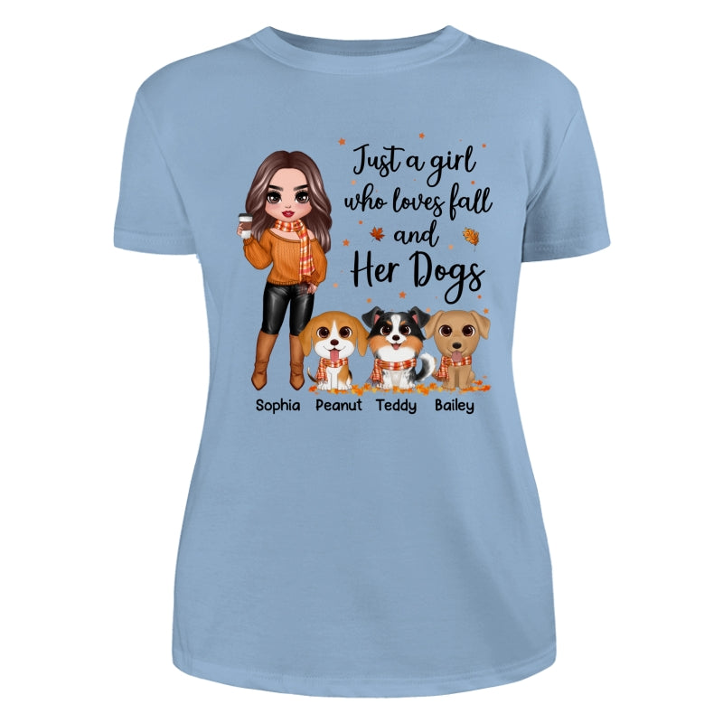 Fall Season Doll Woman Standing With Watercolor Cute Dogs Personalized Shirt