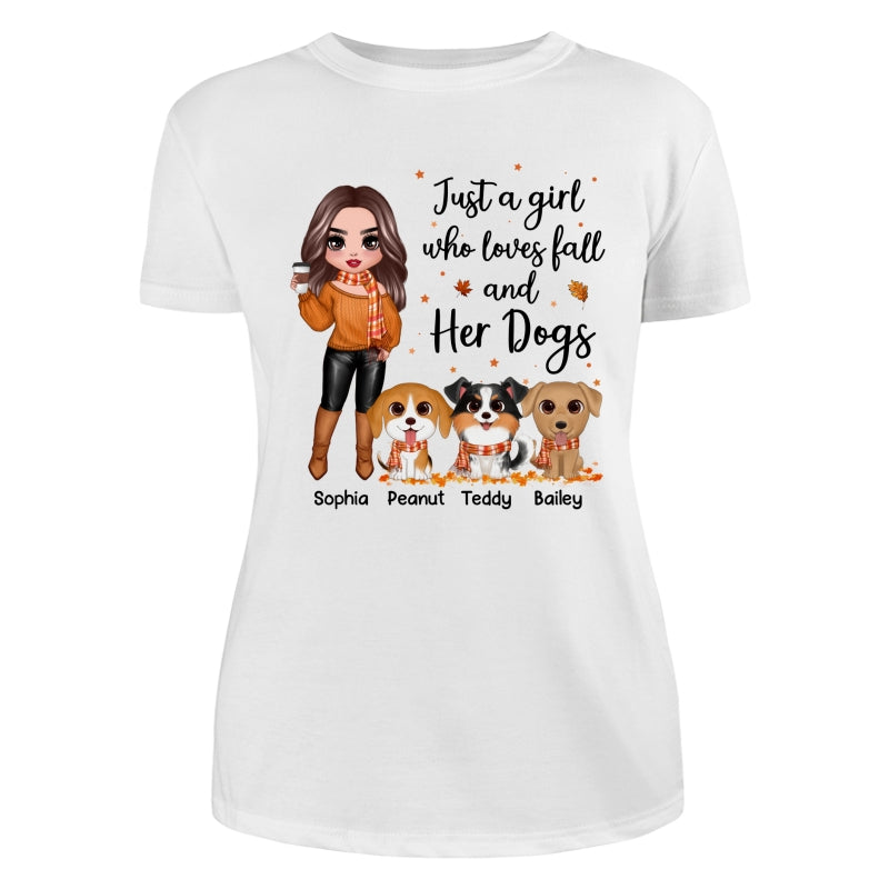 Fall Season Doll Woman Standing With Watercolor Cute Dogs Personalized Shirt