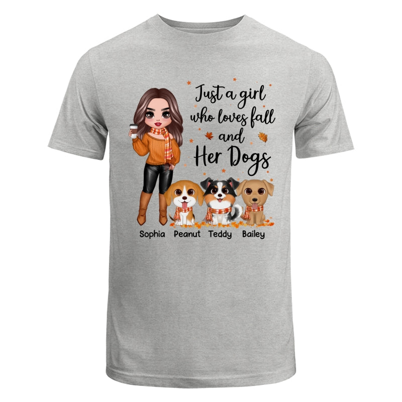 Fall Season Doll Woman Standing With Watercolor Cute Dogs Personalized Shirt