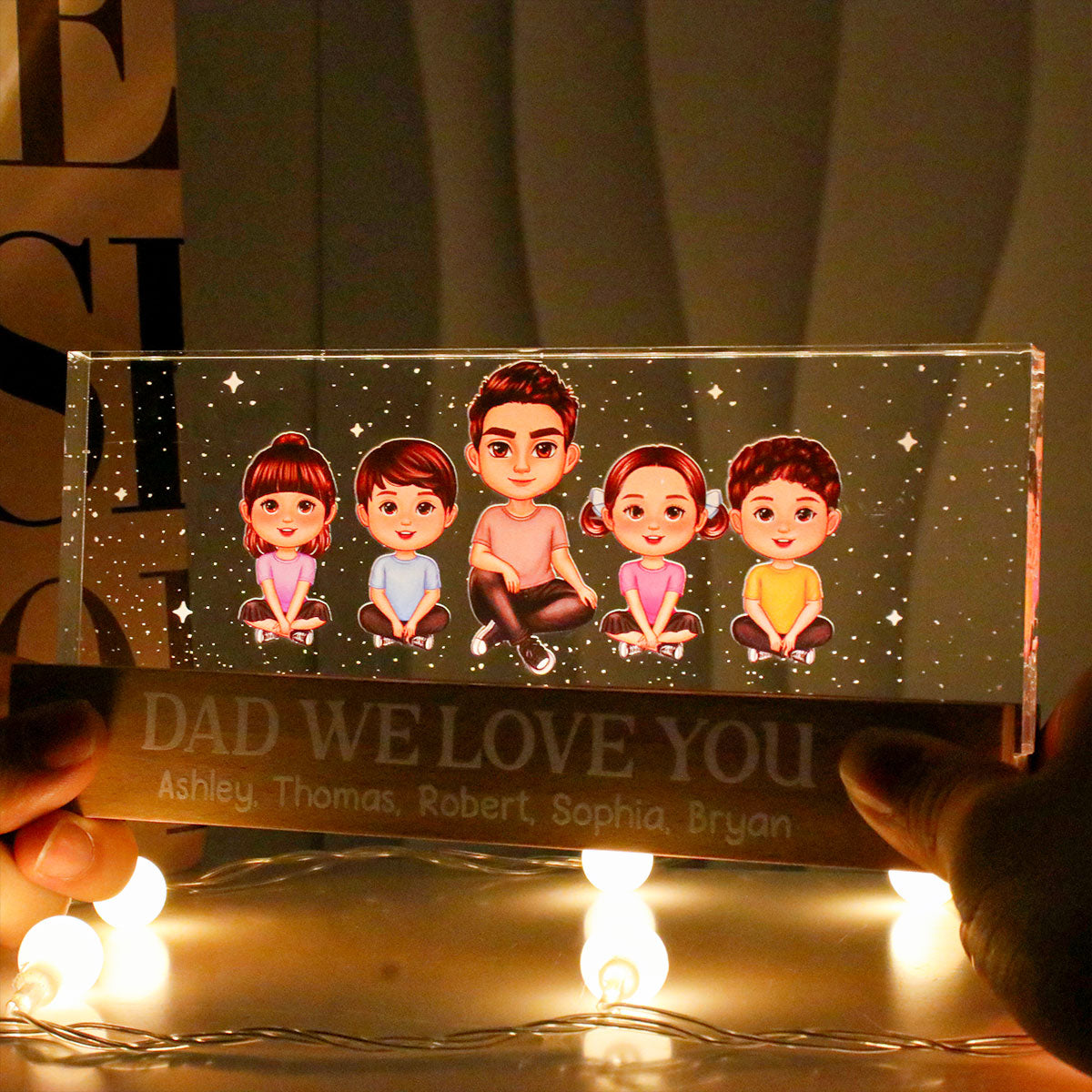 Best Dad Grandpa Ever Doll Sitting Personlaized Acrylic LED Night Light