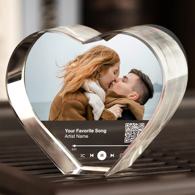 Personalized Music Photo Crystal Heart LED, Valentines Gift, Music Love Gift, Gift for Him, for Her, Free Shipping Included