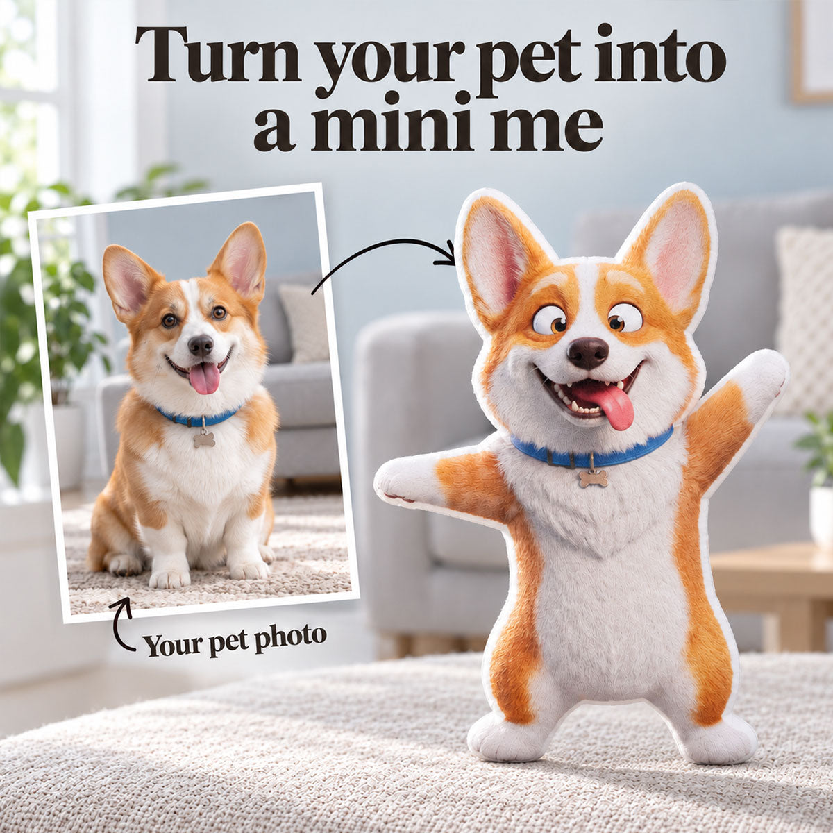 Custom Dog Cat Mini Me Plush from Photo - Personalized Flush Toy - Funny Christmas Gift for Dog Cat Lovers, Pet Mom, Pet Dad Gift