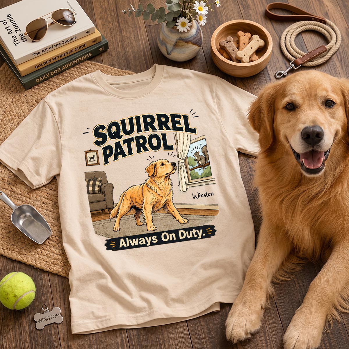 Squirrel Patrol Always On Duty Custom Dog Photo - Personalized Shirt - Funny Gift For Dog Lover