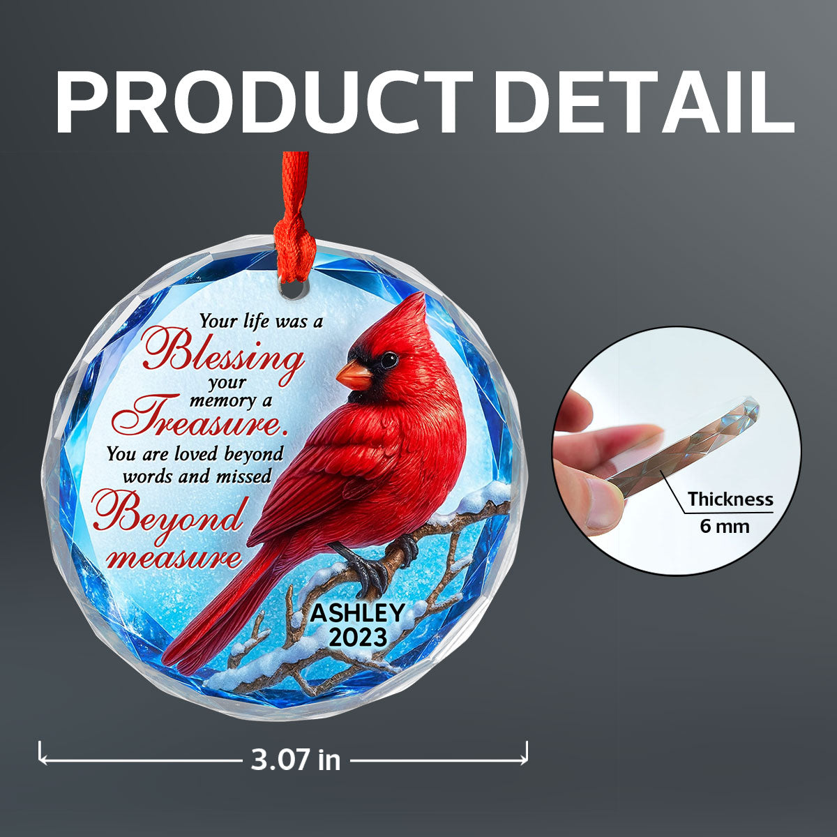 Your Life Was a Blessing 3D Effect - Personalized Glass Ornament - Heartwarming Christmas Keepsake for Loved Ones