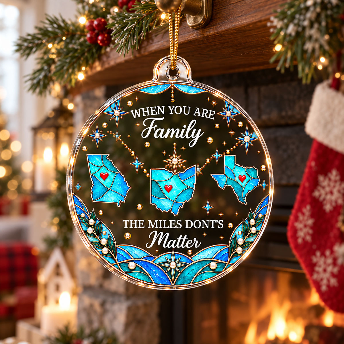 The Miles Don't Matter Custom State Map 2D Flat Printed - Personalized Acrylic Ornament - Christmas Long Distance Gift For Family, Friends