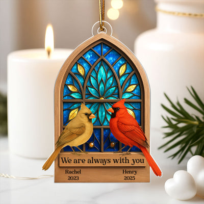 Cathedral Window Cardinal Always with You Personalized Acrylic Ornament, Meaningful Memorial Sympathy Gift