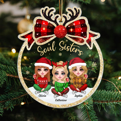 Lovely Besties Christmas Bow Personalized Acrylic Ornament, Christmas Gift For Best Friends