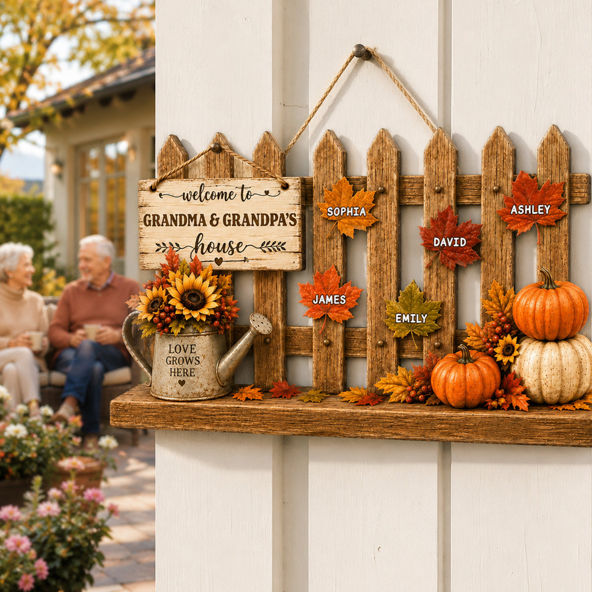 Welcome To Grandparents House Fall Season Fence - Personalized Wood Sign