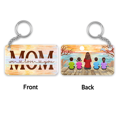 Lake View Best Mom Ever Back View Woman Sitting With Kids Dogs Cats Personalized Acrylic Keychain