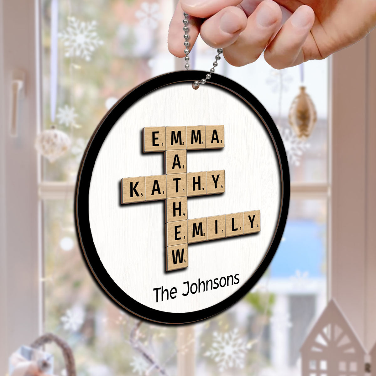 The Family Crossword Puzzle Art Christmas Decor Personalized 2-Layer Round Wooden Ornament