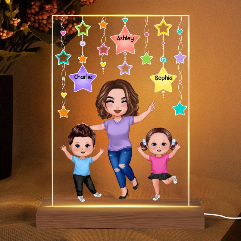 Star Strings Happy Doll Grandma Mom And Kids Personalized Rectangle Acrylic Plaque LED Night Light