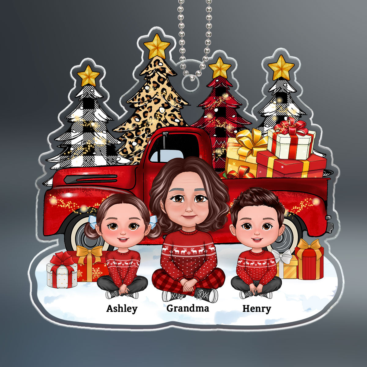Grandma Grandkids Christmas Truck Tree Line Personalized Acrylic Ornament