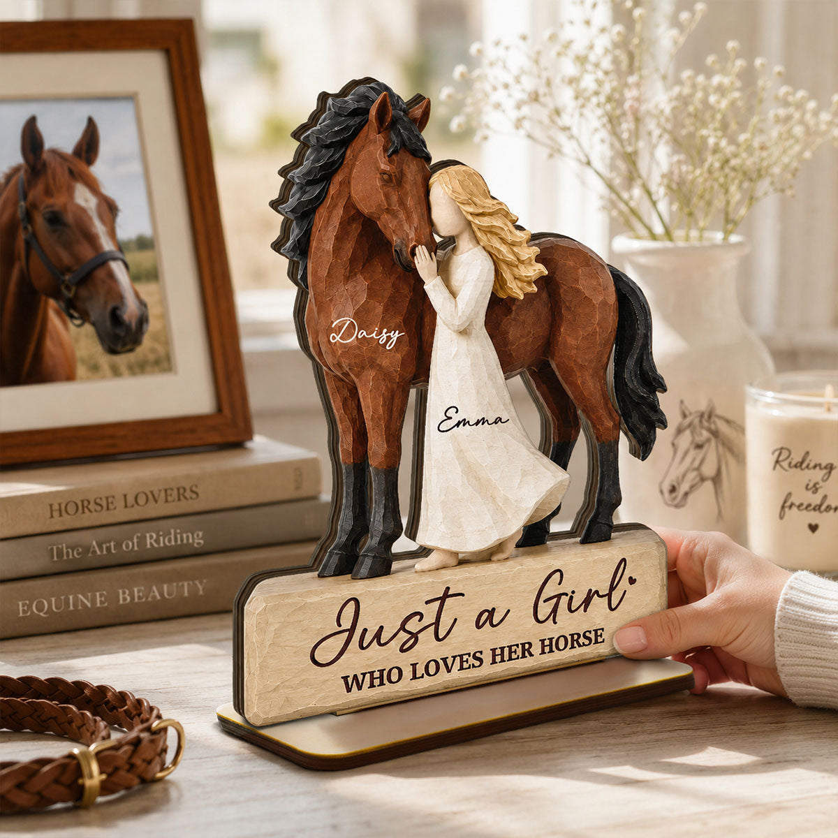 Girl Standing With Horse 2D Flat - Personalized 2-Layered Wooden Plaque - Keepsake Gift For Horse Lover