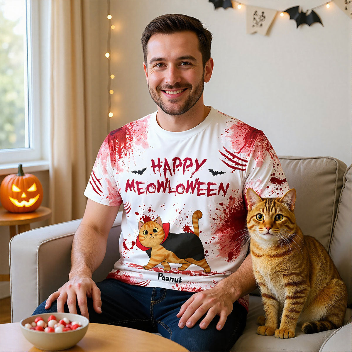 Happy Meowloween Spooky Walking Cat Personalized Shirt, Halloween Costume For Cat Lover