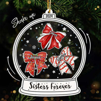Besties Sisters Christmas Bow Personalized Shaker Ornament, Christmas Gift for Besties Sisters