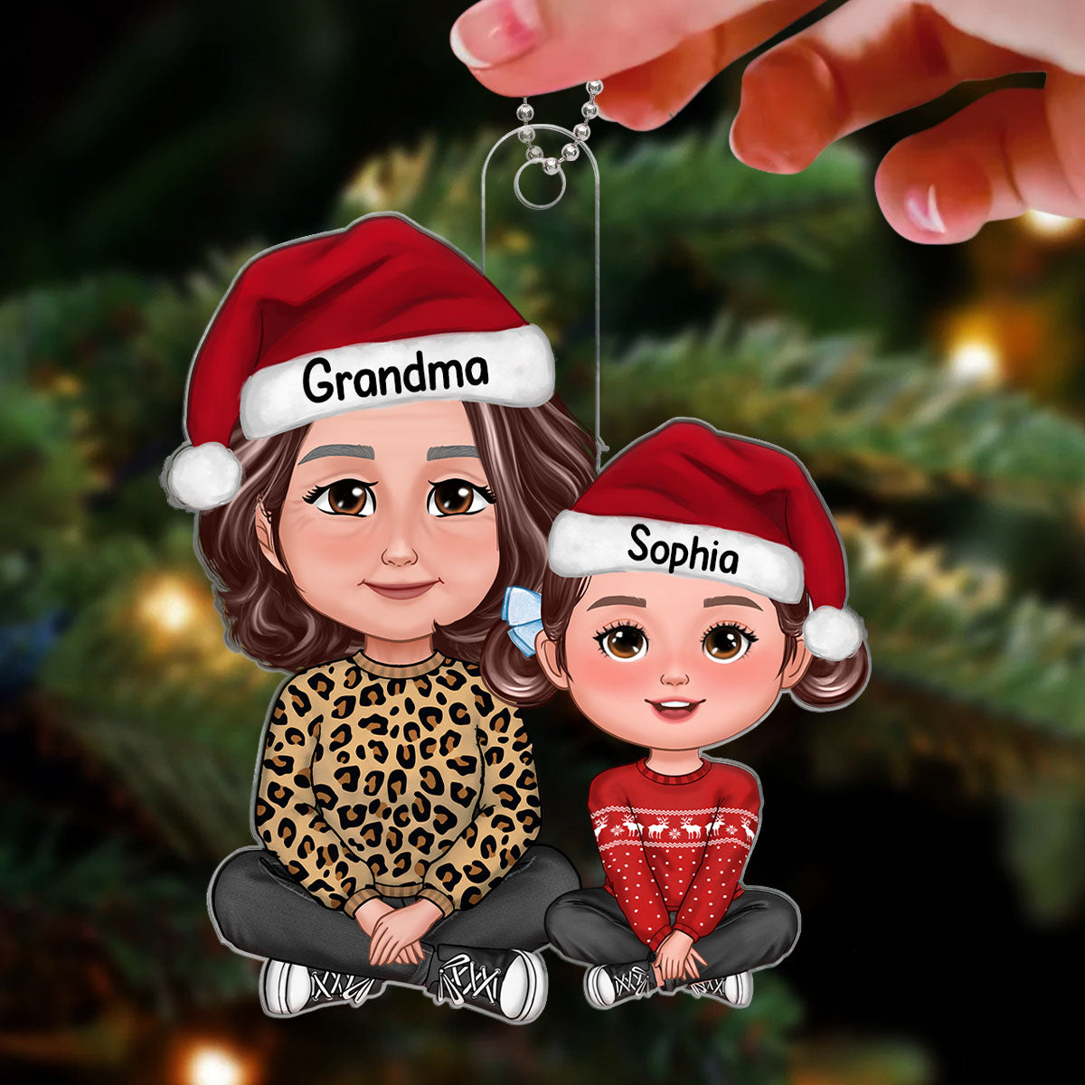 Leopard Grandma Grandkids Crossed Legs Christmas Gift For Granddaughter Grandson Personalized Acrylic Ornament