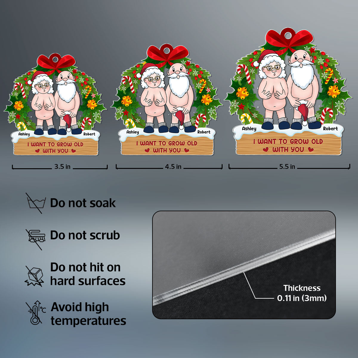 Funny Old Couple Christmas Wreath Personalized Acrylic Ornament
