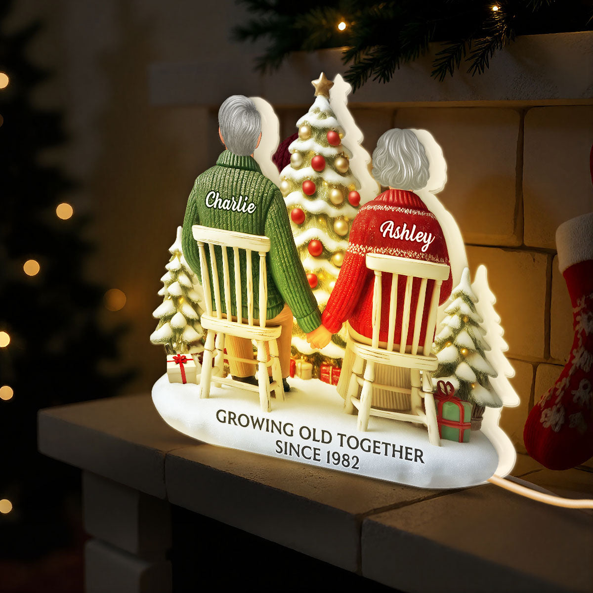 3D Effect Couple Growing Old Together - Personalized Light Box