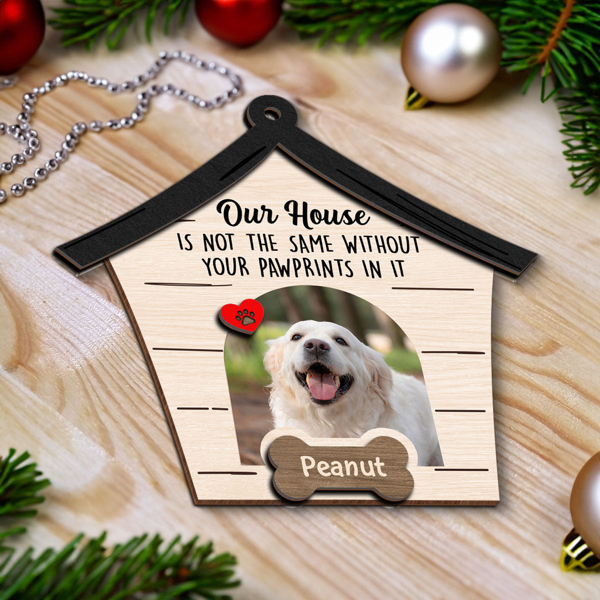 Memorial Dog Sympathy Keepsake Photo Inserted Personalized 2-Layer Wooden Ornament
