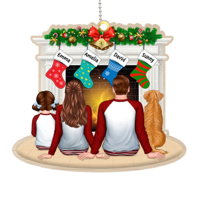 Pajamas Family Christmas Stockings Fireplace Personalize Wooden Ornament