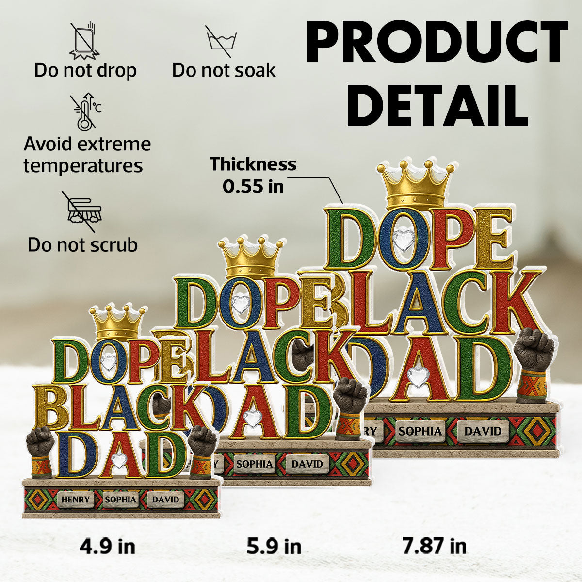 Dope Black Dad Kids Names Personalized Acrylic Block, Father's Day Gift