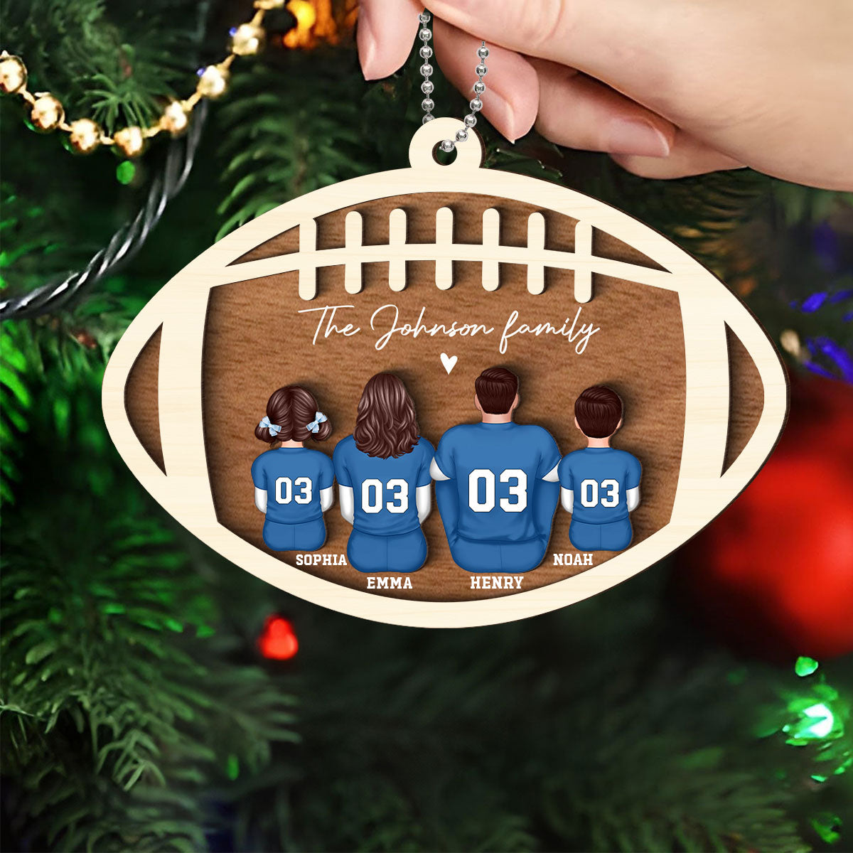 Football Family Personalized 2-Layered Wooden Ornament, Christmas Gift For Family