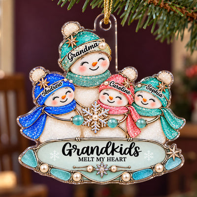 Grandkids Melt My Heart Grandma Grandchildren Snowman 2D Flat Printed - Personalized Acrylic Ornament - Christmas Decor For Grandma