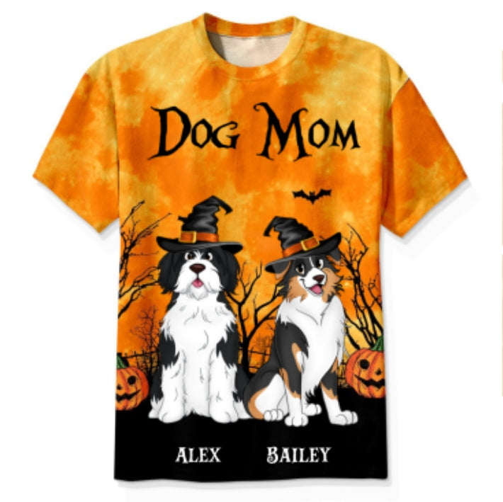 Dog Mom Halloween Moon Light Bat Tree - Personalized 3D Shirt