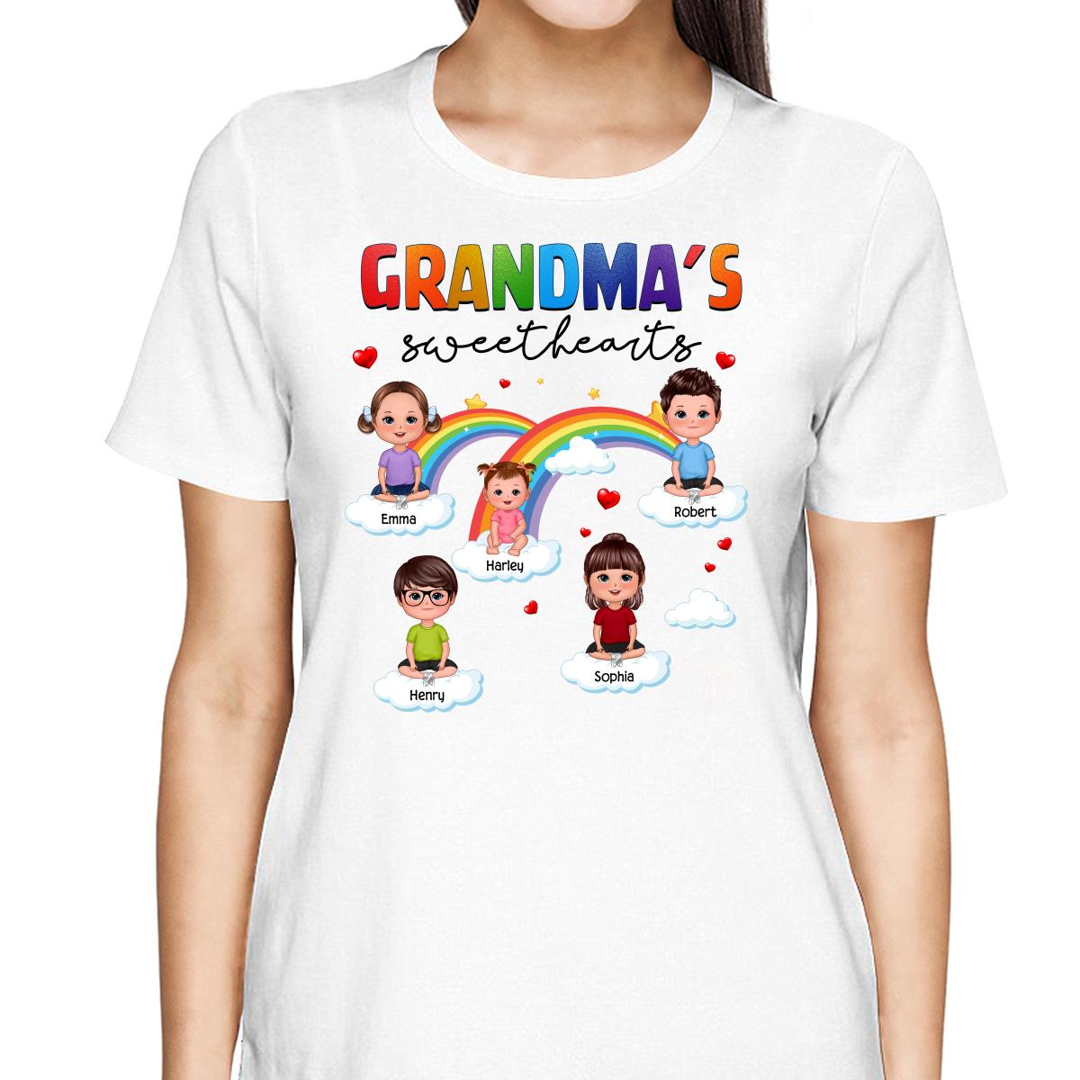 Doll Kids Sitting Grandma Sweethearts Rainbow Personalized Shirt