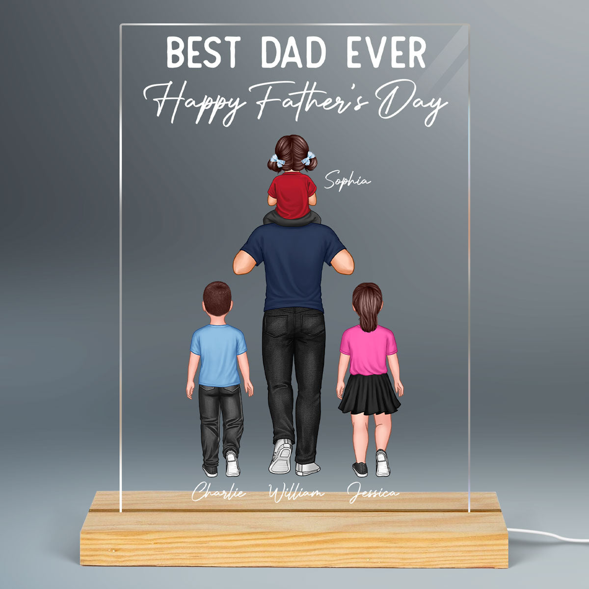 Dad And Kids Piggy Back Personalized LED Night Light, Father's Day Gift For Dad, For Husband