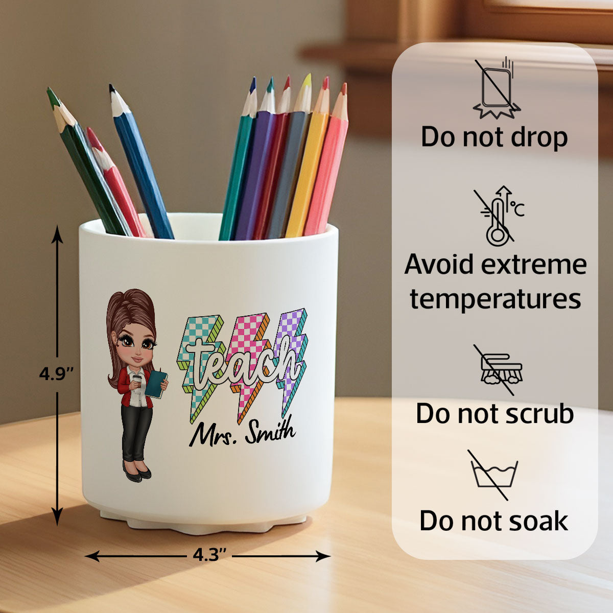 Teacher Coquette Style Personalized Rotating Pen Holder, Back To School Gift