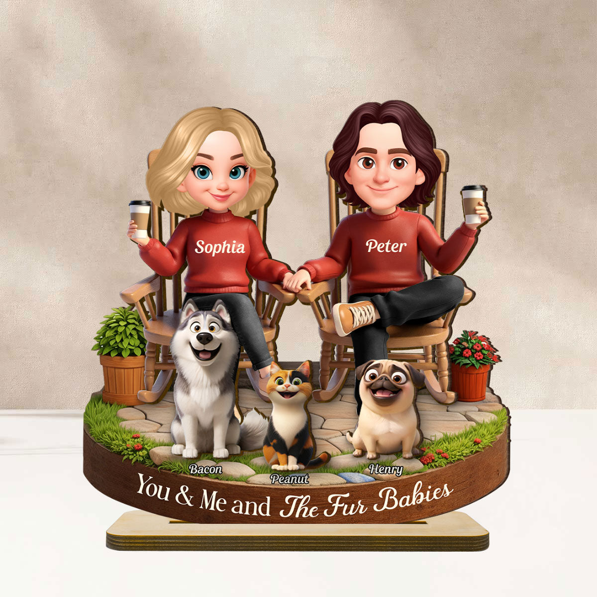 You And Me And The Fur Babies - Personalized Standing Wooden Plaque - Gift for Couple