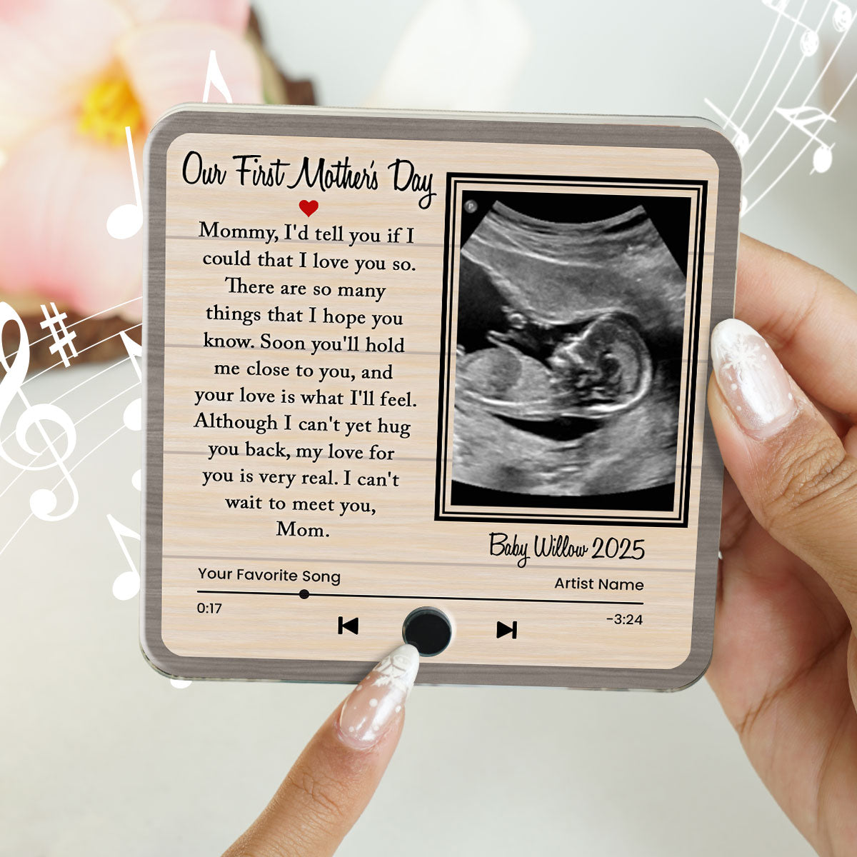 Melody For Mom & Baby Ultrasound Baby Image Mom-To-Be Personalized Music Fridge Magnet, Perfect Gift For Pregnant Wife