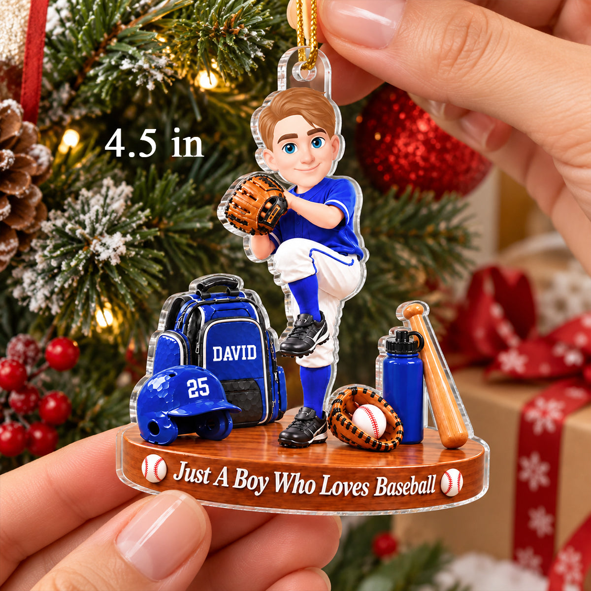Just a Boy Who Loves Baseball - Personalized Acrylic Ornament - Christmas Gift for Son,Grandson