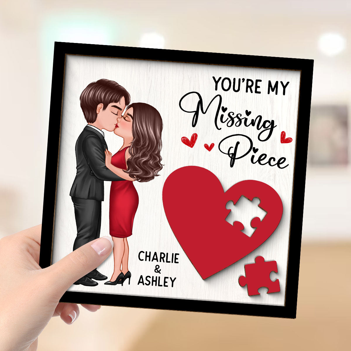 You're My Missing Piece Red Heart  Gift For Him For Her Personalized 2-layer Wooden Plaque