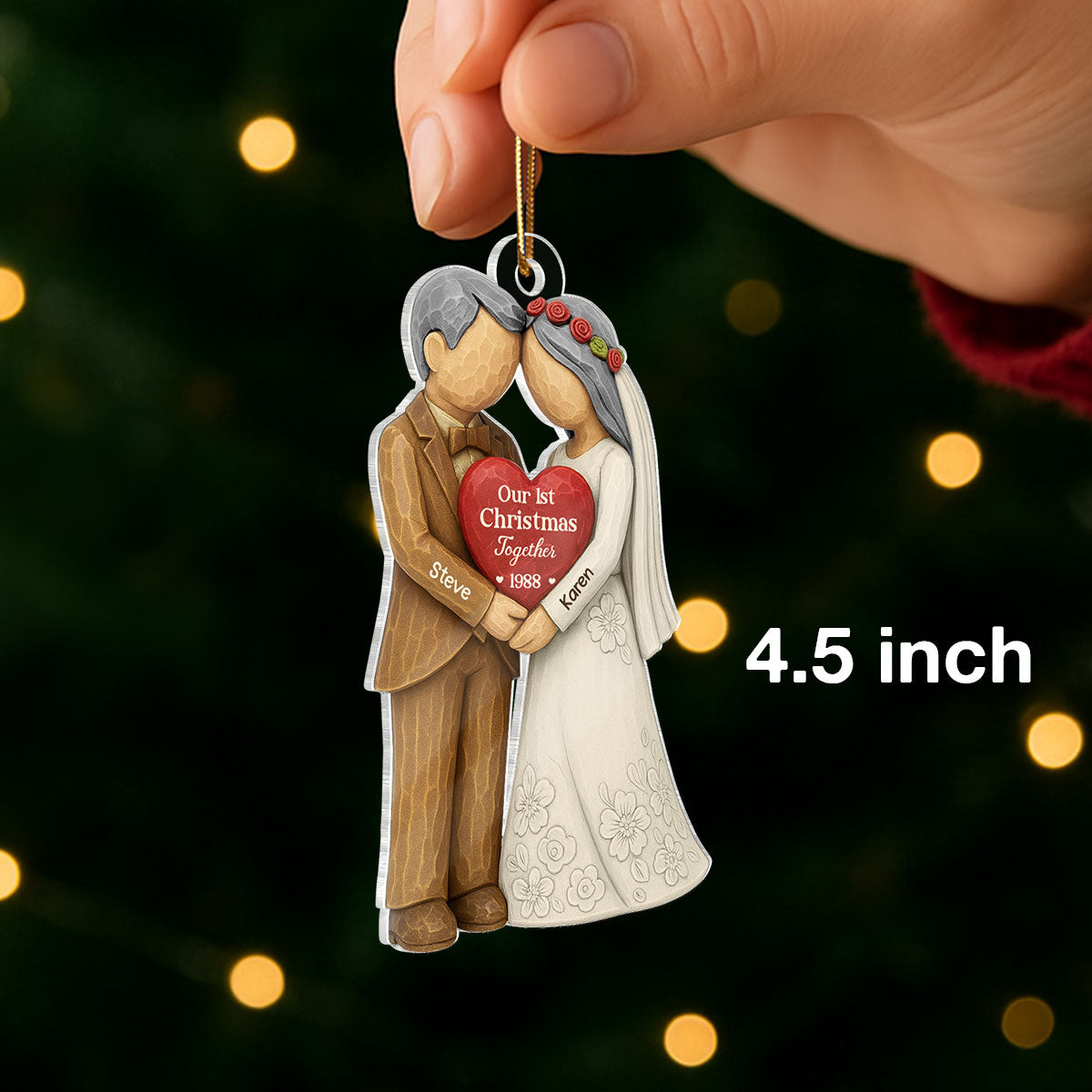 3D Effect First Christmas Married Engaged Couple - Personalized Acrylic Ornament - Christmas Gift for her, for him, Newlyweds Gift