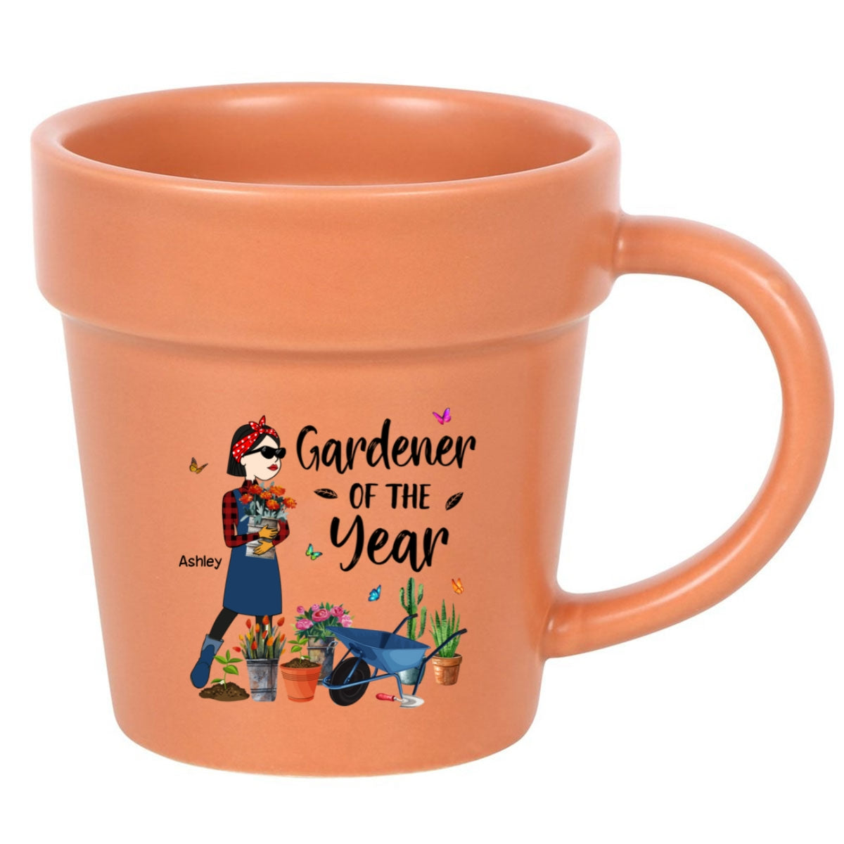 Gardener Of The Year Funny Cartoon Plant Lady Personalized Plant Pot Ceramic Mug