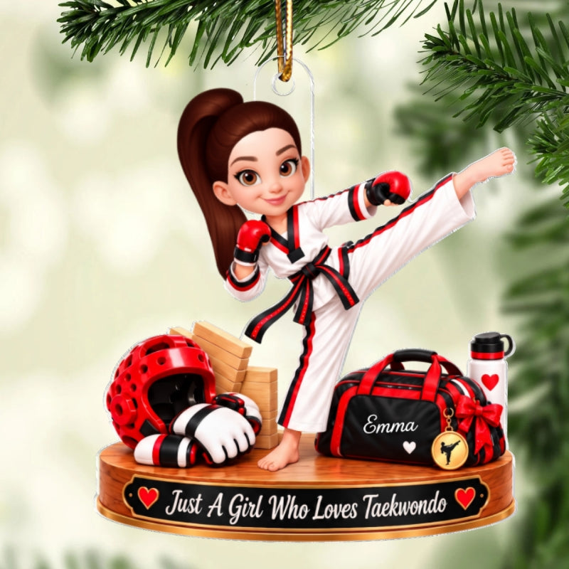 Just a Girl Who Loves Taekwondo - Personalized Acrylic Ornament - Christmas Gift for Daughter,Granddaughter