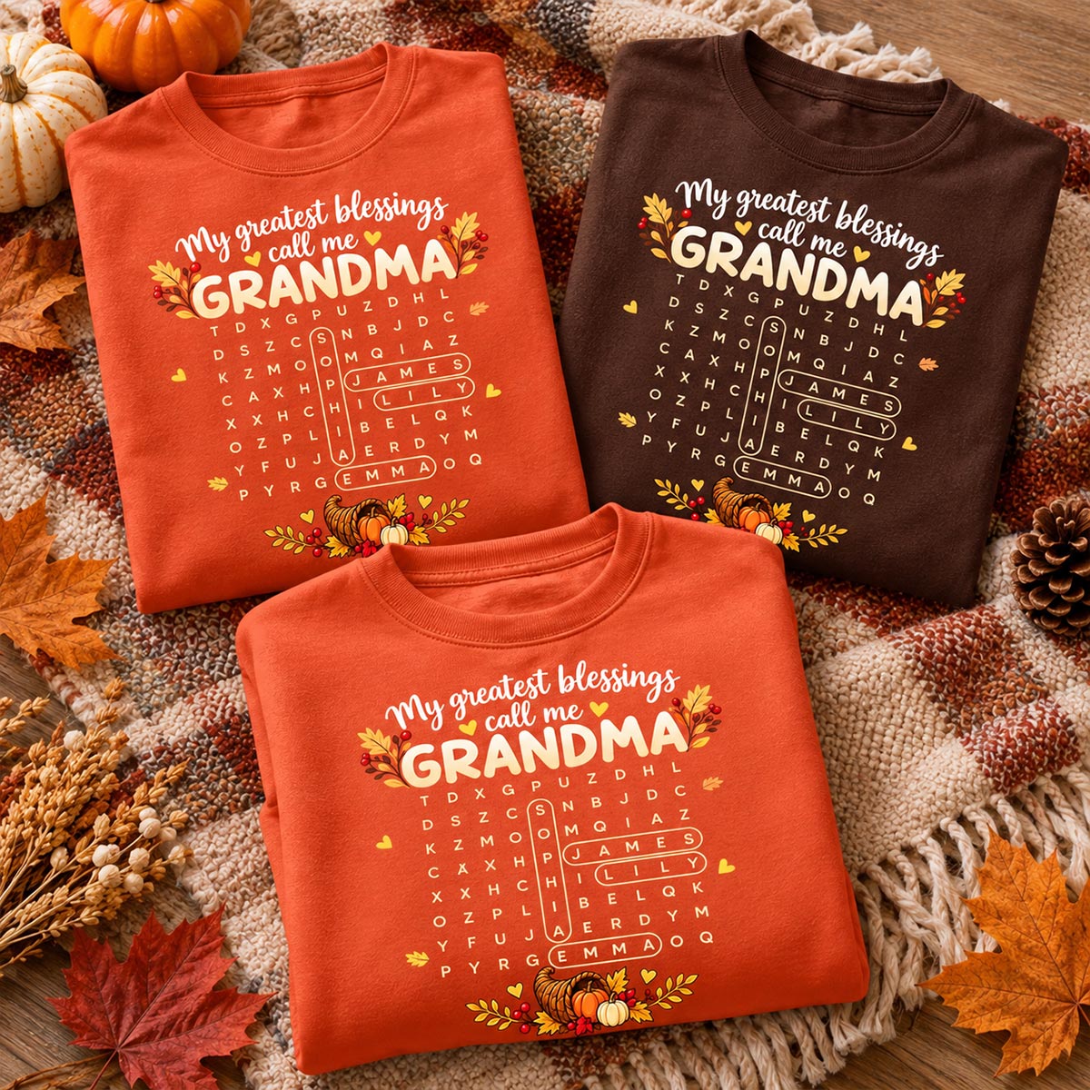 My Greatest Blessings Call Me Grandma Word Search Puzzle - Personalized Shirt - Fall Season Thanksgiving Gift For Grandma