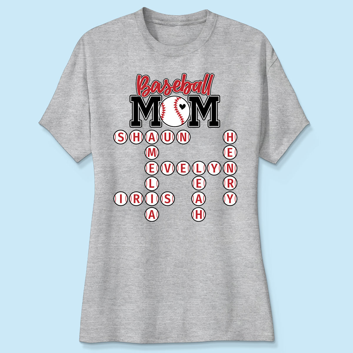Baseball Mom Grandma Crossword Puzzle Art Personalized Shirt