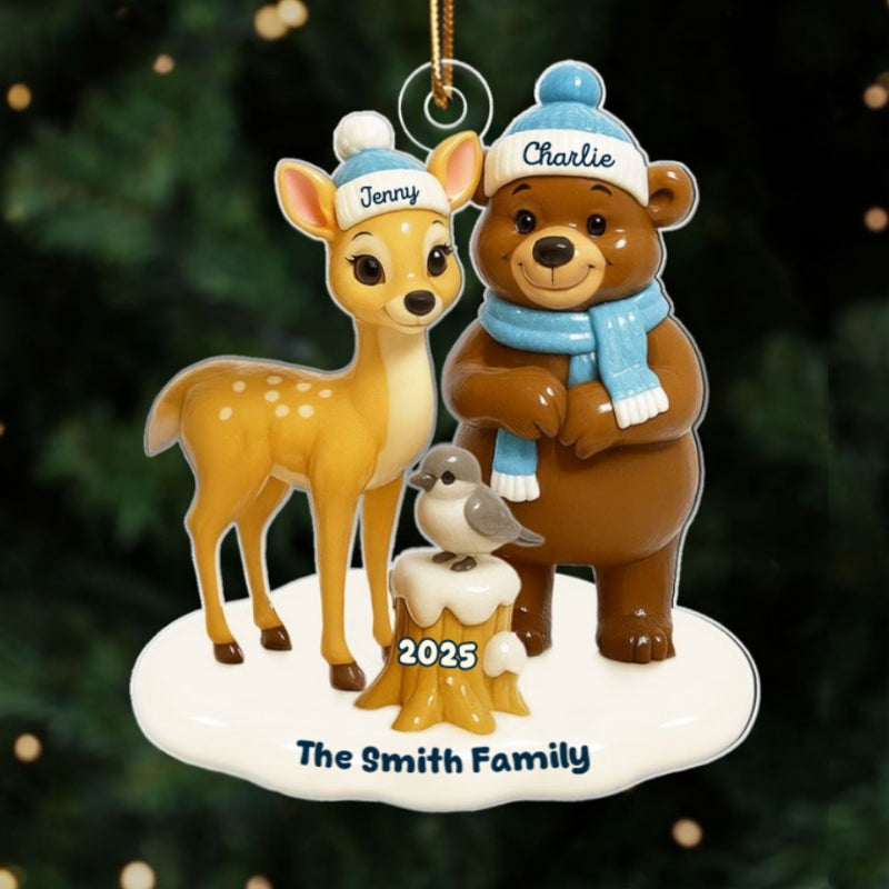 3D Effect Woodland Family Personalized Acrylic Ornament, Christmas Decor