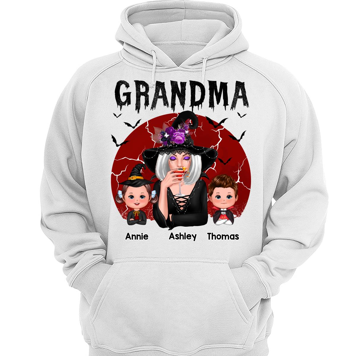 Halloween Cracked Moon Grandma With Grandkids Personalized Shirt