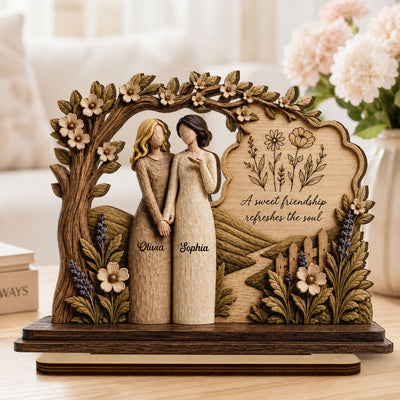 A Sweet Friendship Refreshes The Soul 2D Flat - Personalized 2-Layered Wooden Plaque - Friendship Keepsake For Besties, Coworkers