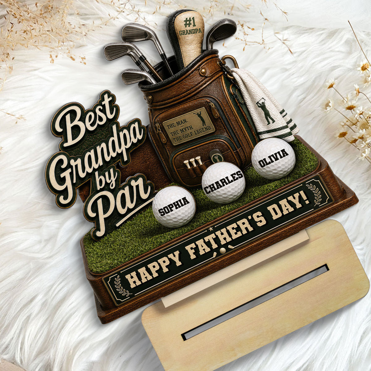 Best Grandpa By Par Custom Kid Name - Personalized 2-Layered Wooden Plaque - Father's Day Gift For Golf Grandpa, Dad, Husband
