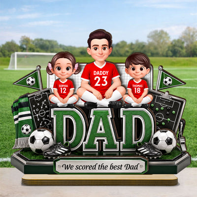 Soccer Dad Kids We Scored The Best Dad - Personalized 2-Layered Wooden Plaque - Heartfelt Gift For Soccer Dad, Gift For Husband
