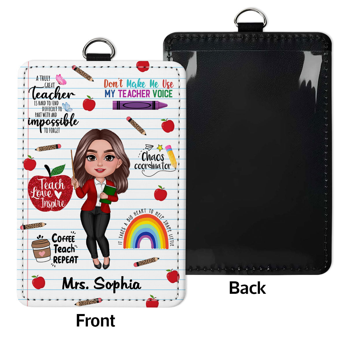Teacher Affirmation Notebook Page Theme Personalized ID Badge Holder, Back To School Gift For Teacher
