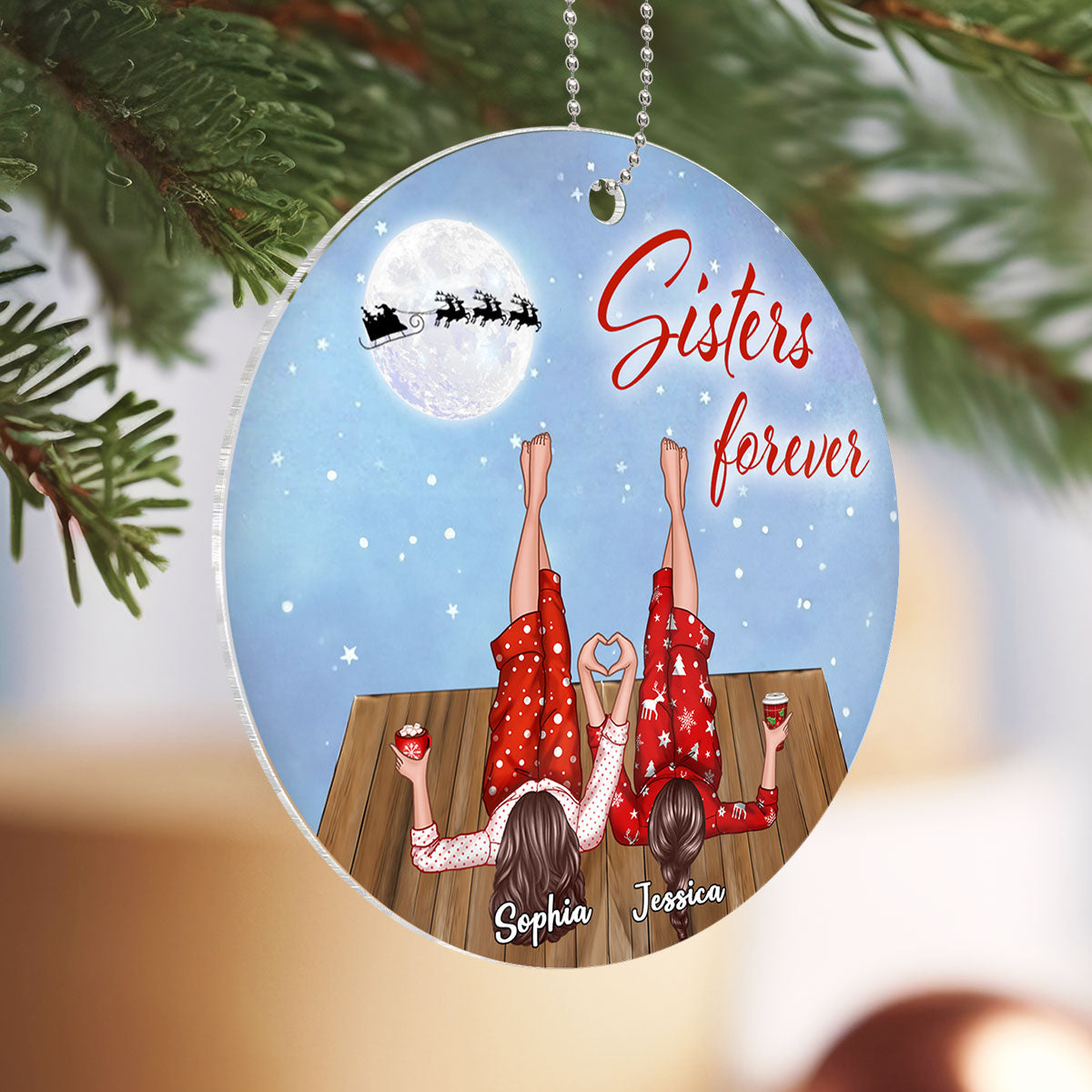 Sisters Are Like Stars Sisters Lying on Roof Personalized Acrylic Ornament, Christmas Gift for Sisters