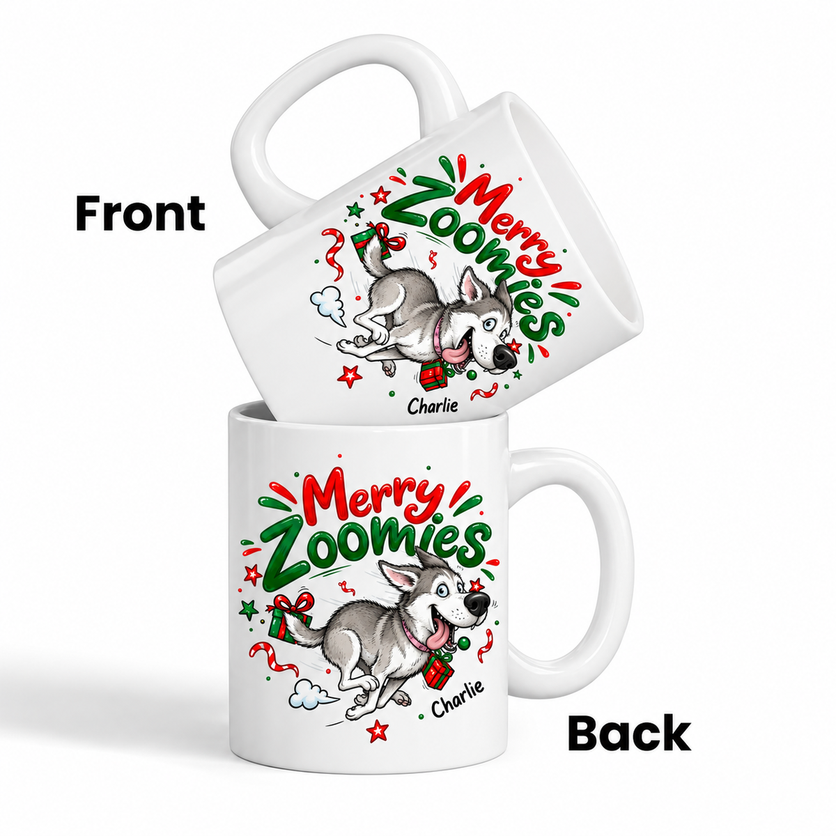 Merry Zoomies Quirky Dog Portrait From Your Custom Pet Photo - Personalized Mug - Funny Christmas Gift For Dog Lover